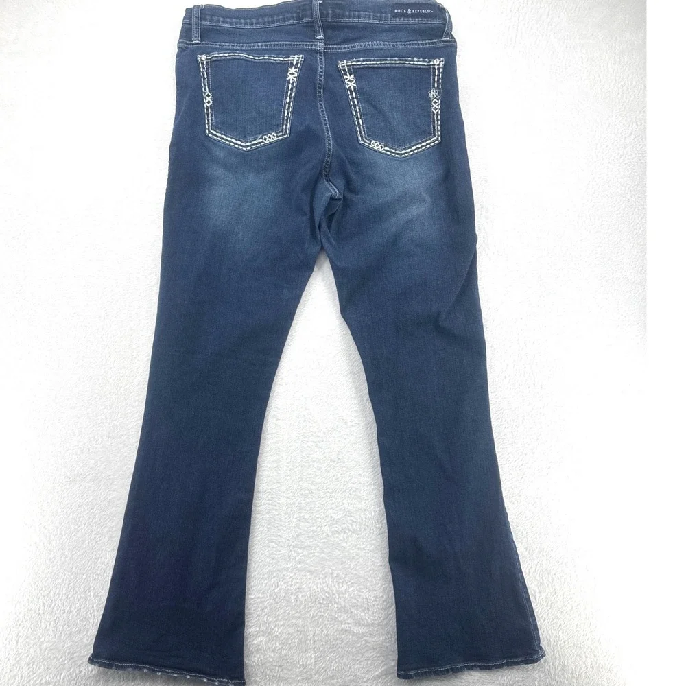 Rock & Republic KASANDRA Bootcut Jeans 14 Blue Dark Contrast Stitch Western